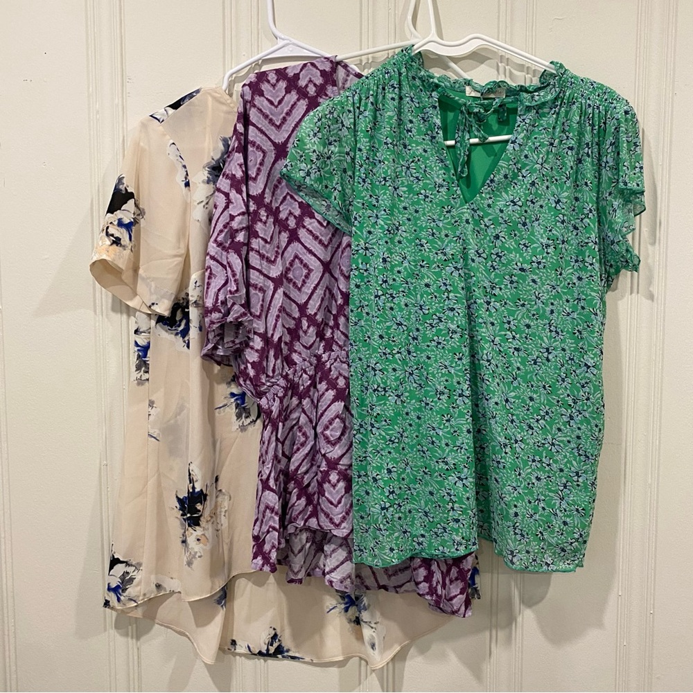 Vince Camuto Green and Purple Blouses Set